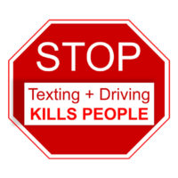 Stop sign that reads texting + driving Stop sign that reads texting + driving