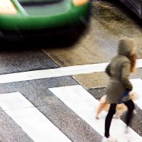 crosswalk of street city with people in dangerous situation