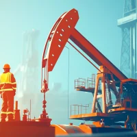 Workers operating machinery at oil site.